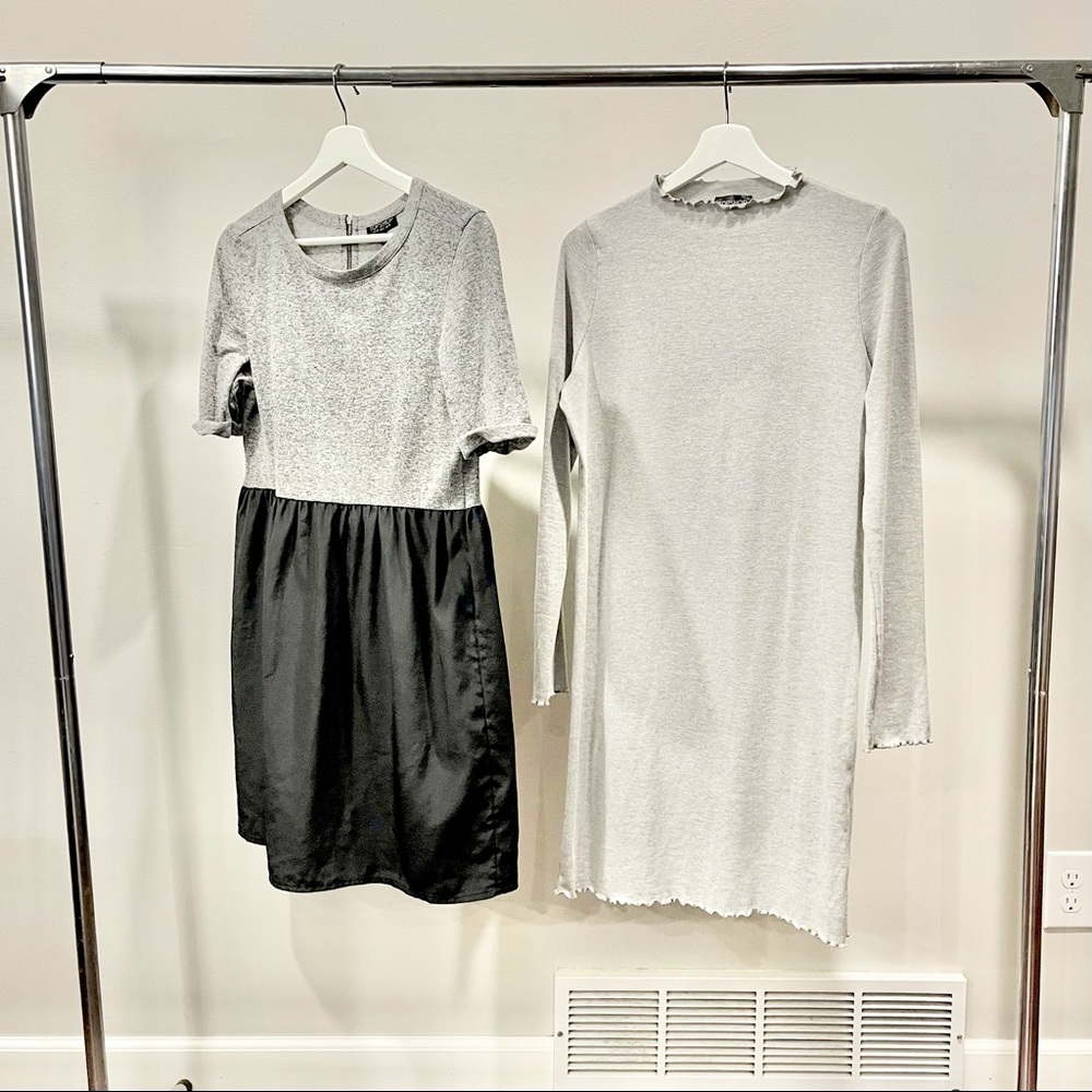 Set of Topshop Grey Dresses long sleeve Gray Balck